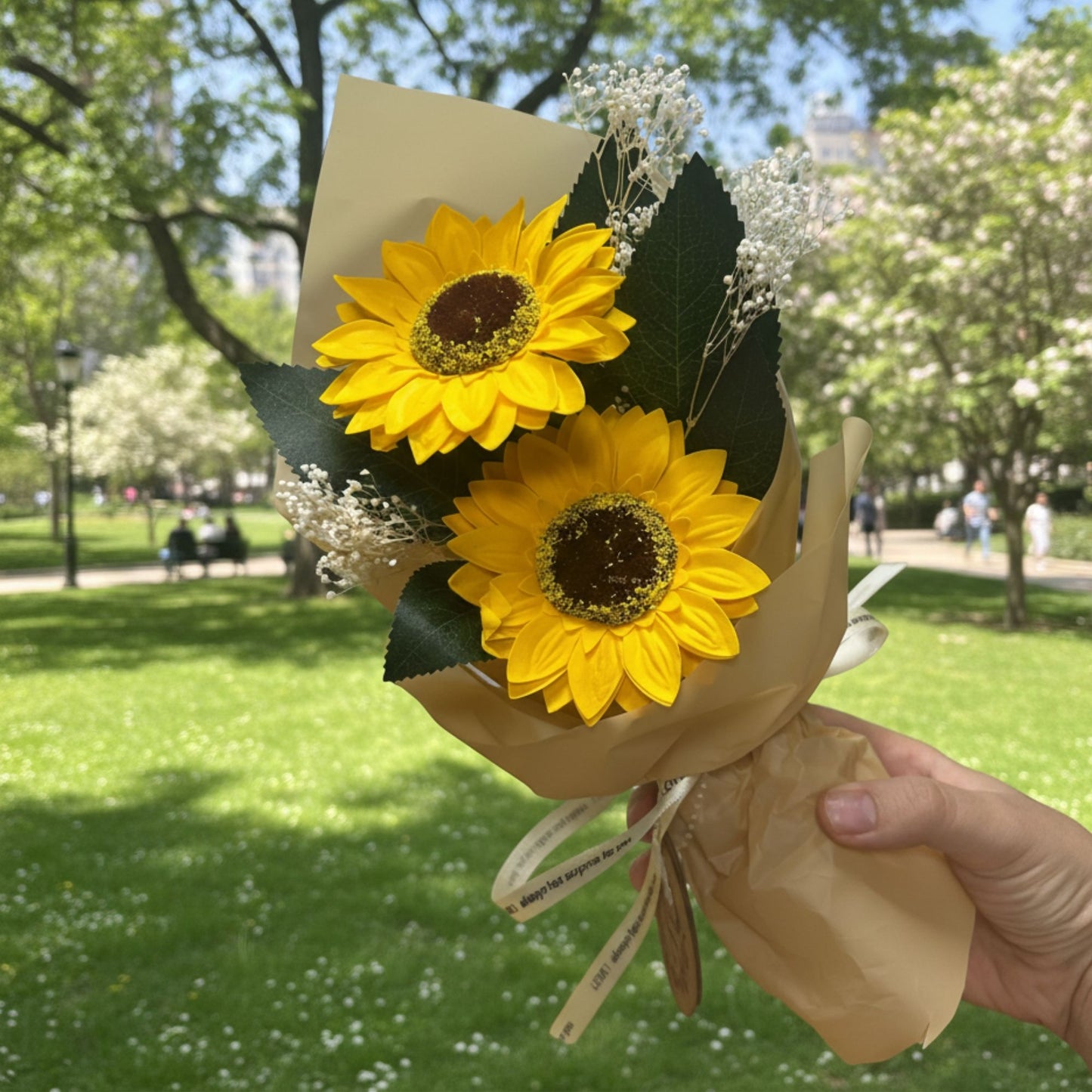 Flor de jabón - Ramo de dos girasoles